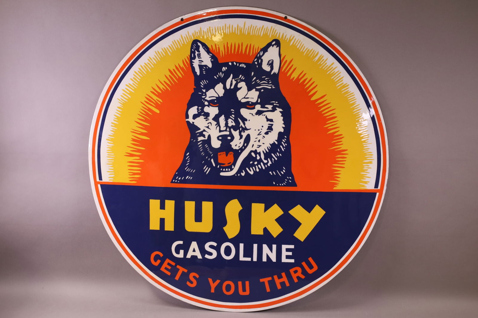 Husky Gasoline w/Logo Porcelain Sign (restored) (1 of 4)