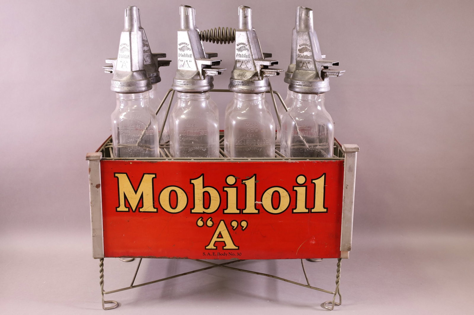 8-Mobiloil Filpruf "A" Bottles & Metal Rack (1 of 8)