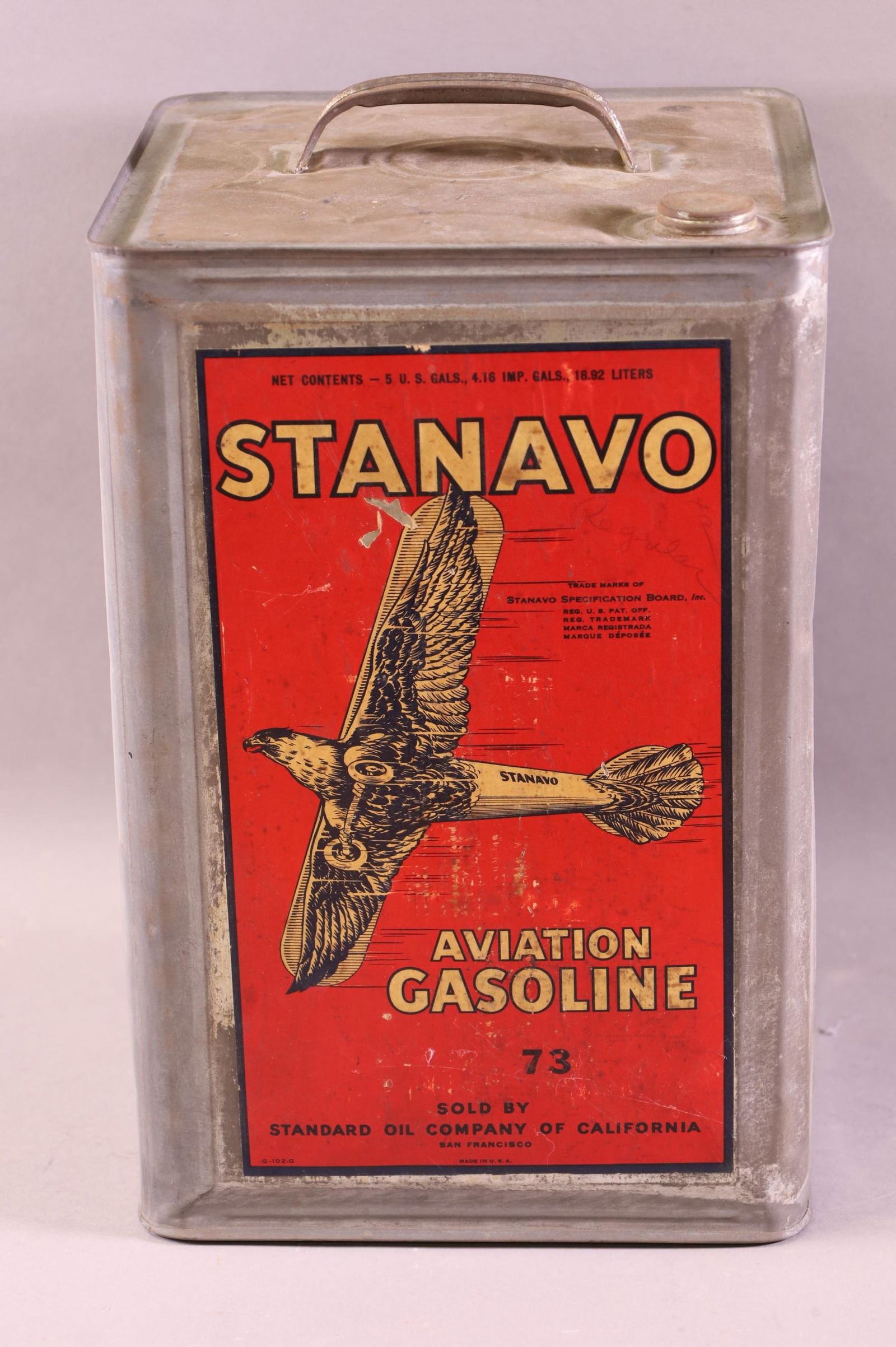 Stanavo Aviation Gasoline Five Gallon Can (1 of 3)