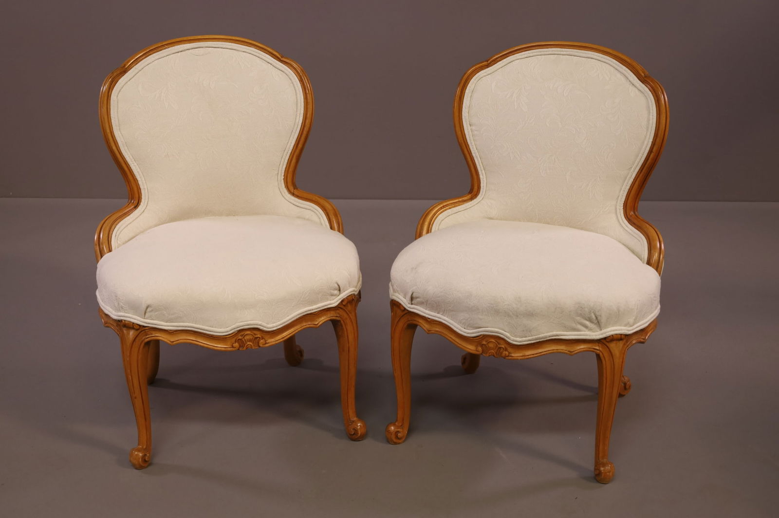 PAIR OF FRENCH STYLE UPHOLSTERED SIDE CHAIRS (1 of 3)