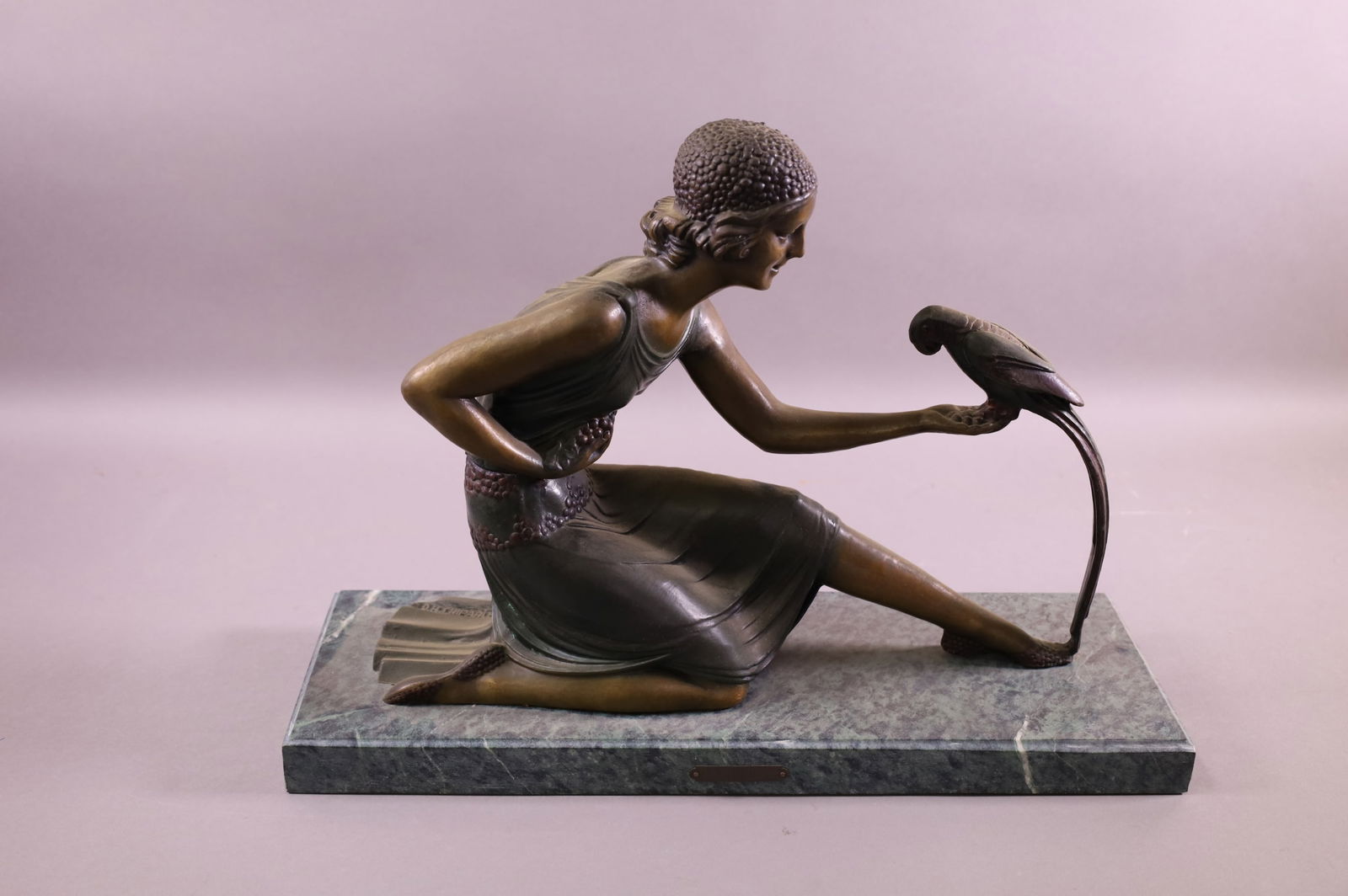 ART DECO STYLE LADY W/ PARROT BRONZE (1 of 2)
