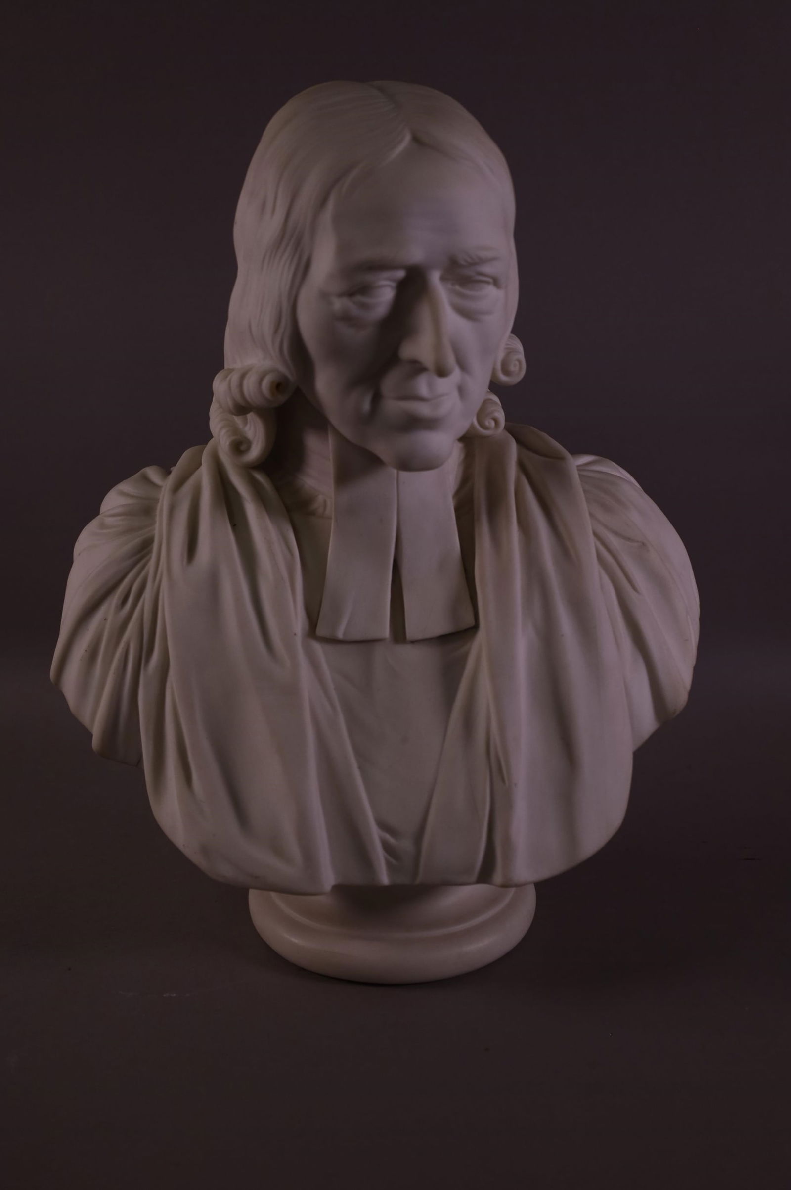 JOHN WESLEY BISQUE BUST: SURFACE SCRATCHES, 15" H.