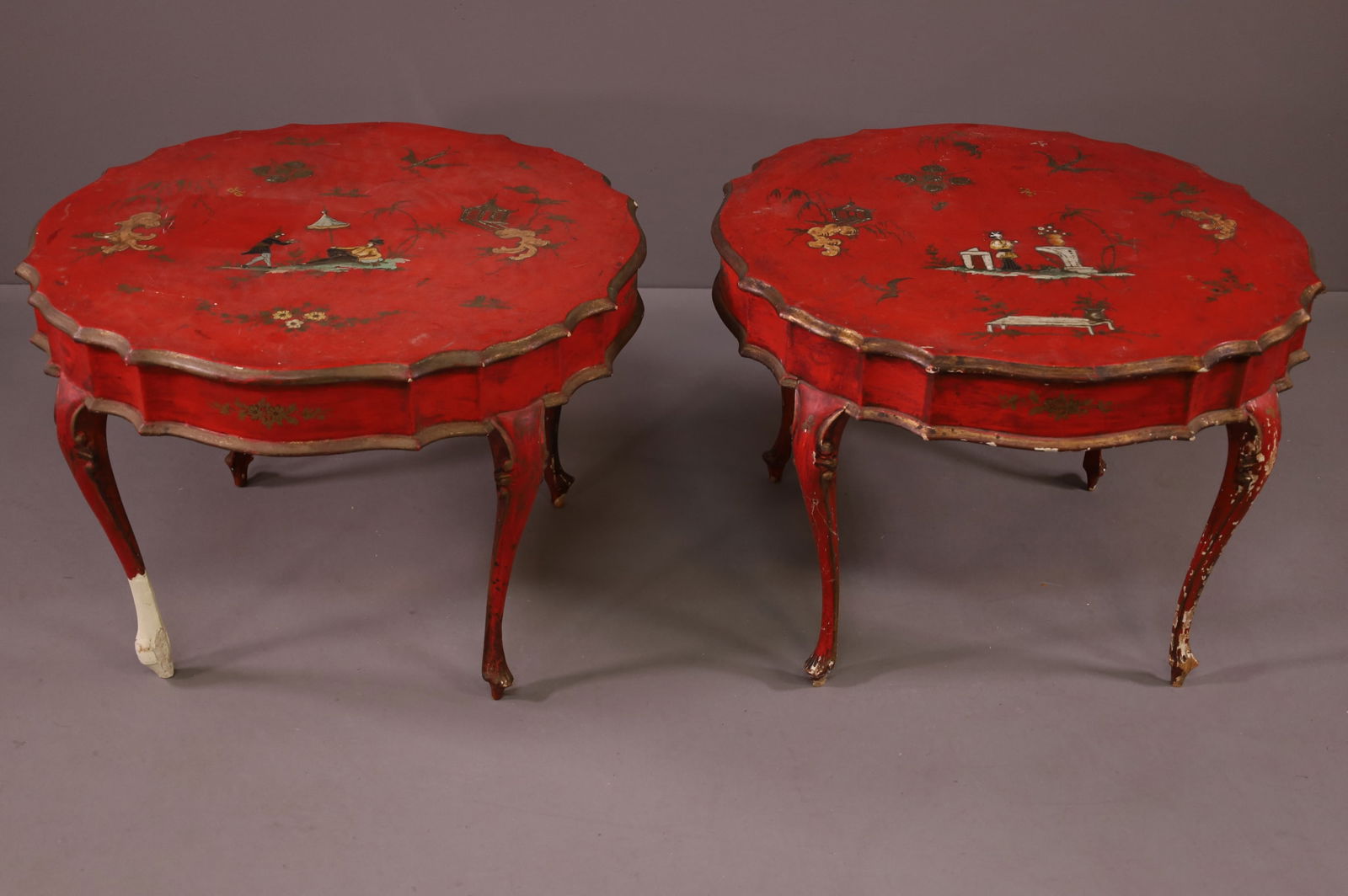 PAIR ANTIQUE ITALIAN PAINTED FINISH SIDE TABLES (1 of 5)