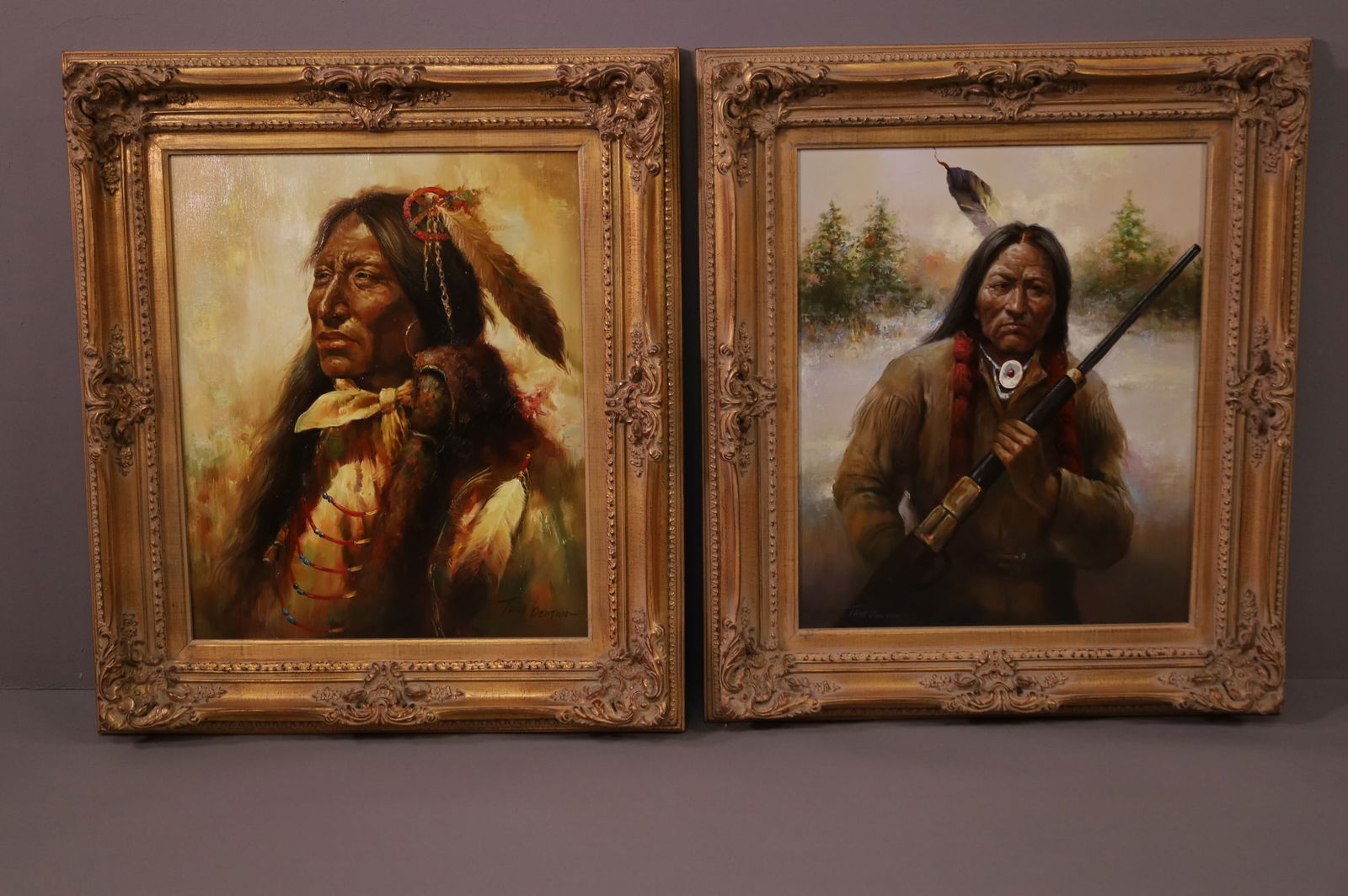 TWO TROY DENTON NATIVE AMERICAN PORTRAIT PAINTINGS (1 of 4)