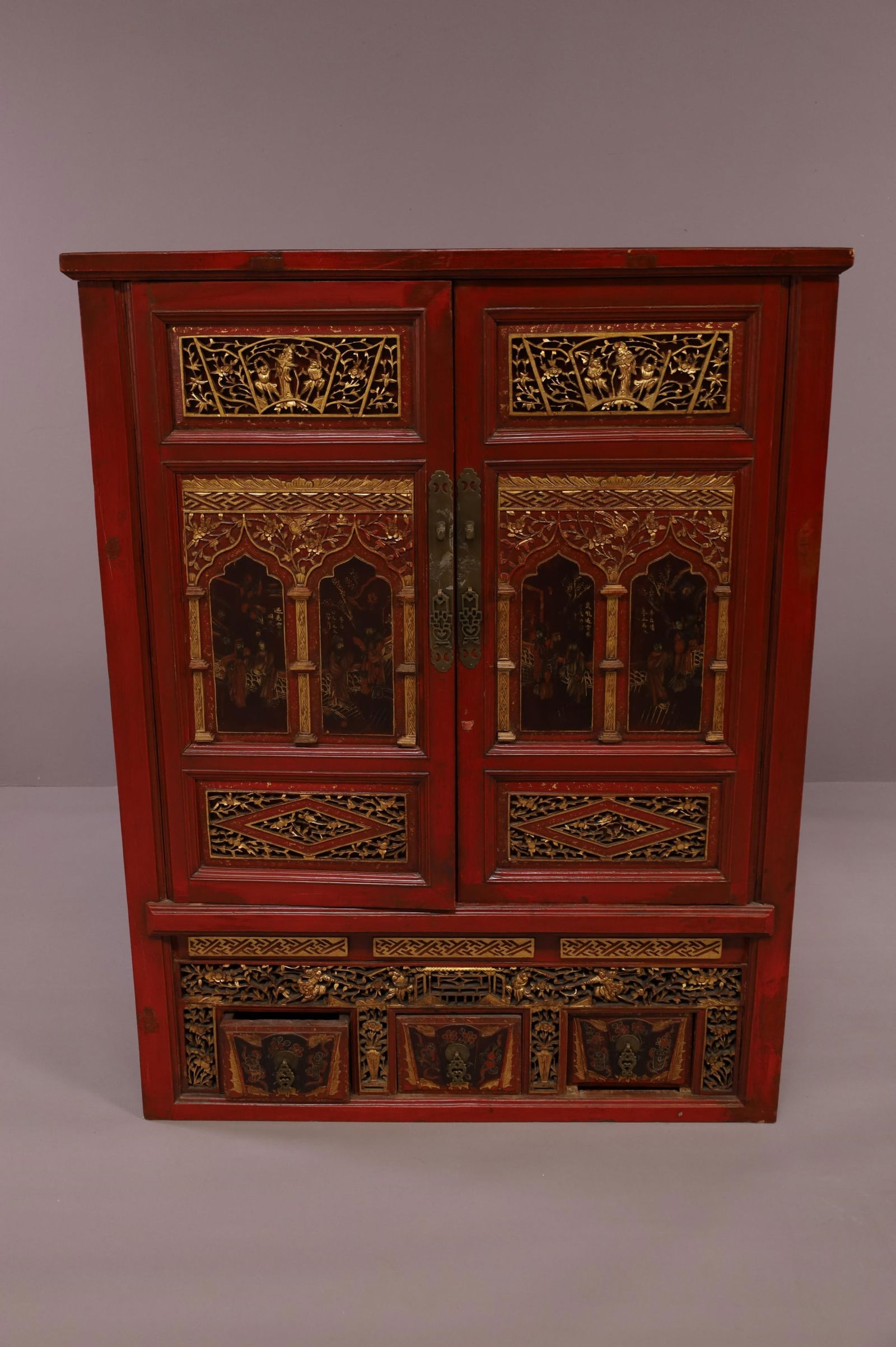 TWO DOOR RED ASIAN LACQUER CABINET (1 of 4)