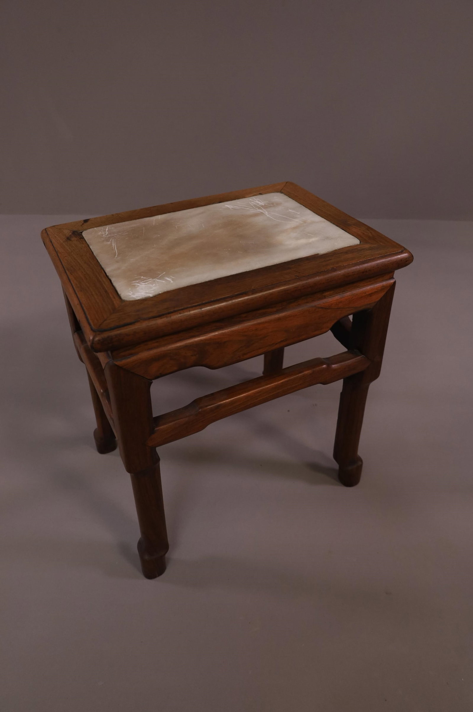 CHINESE HARDWOOD MARBLE TOP SIDE TABLE (1 of 2)