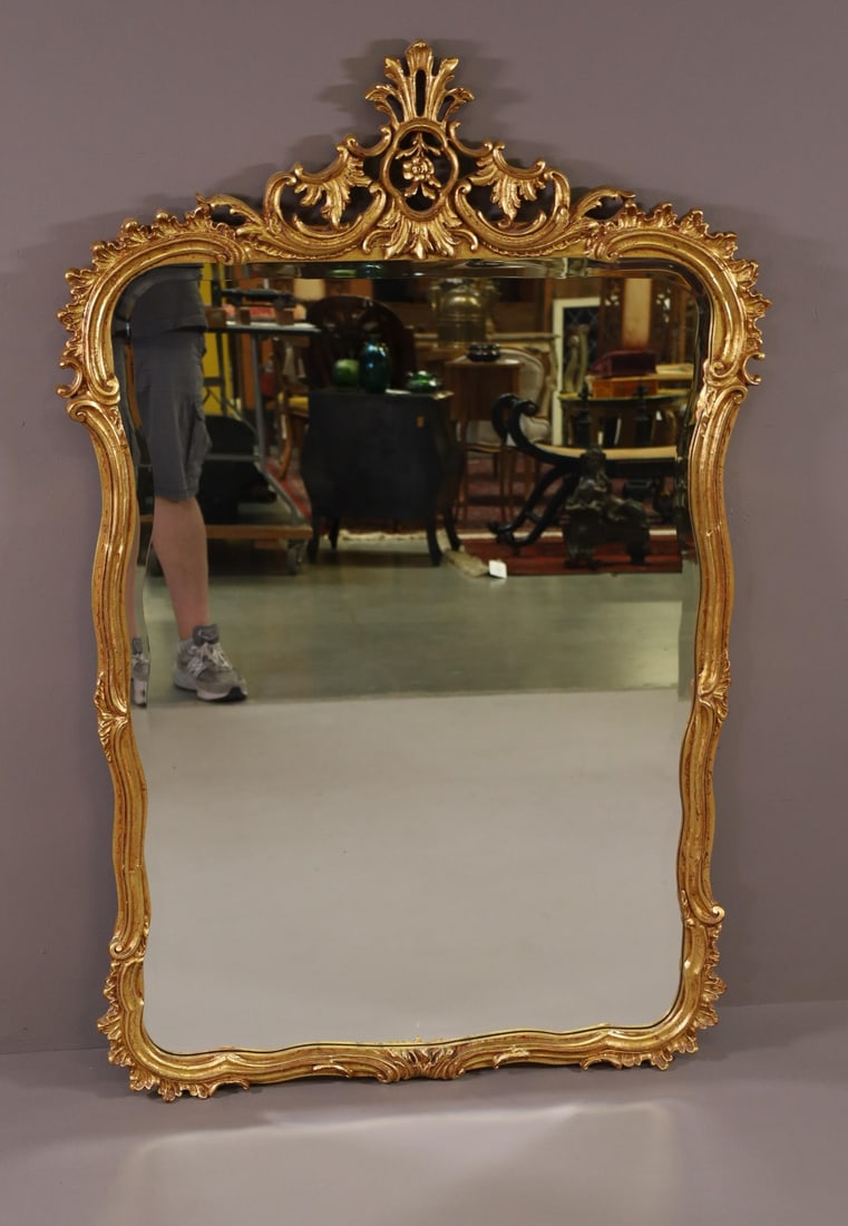LARGE GOLD GILT BEVELED WALL MIRROR (1 of 3)