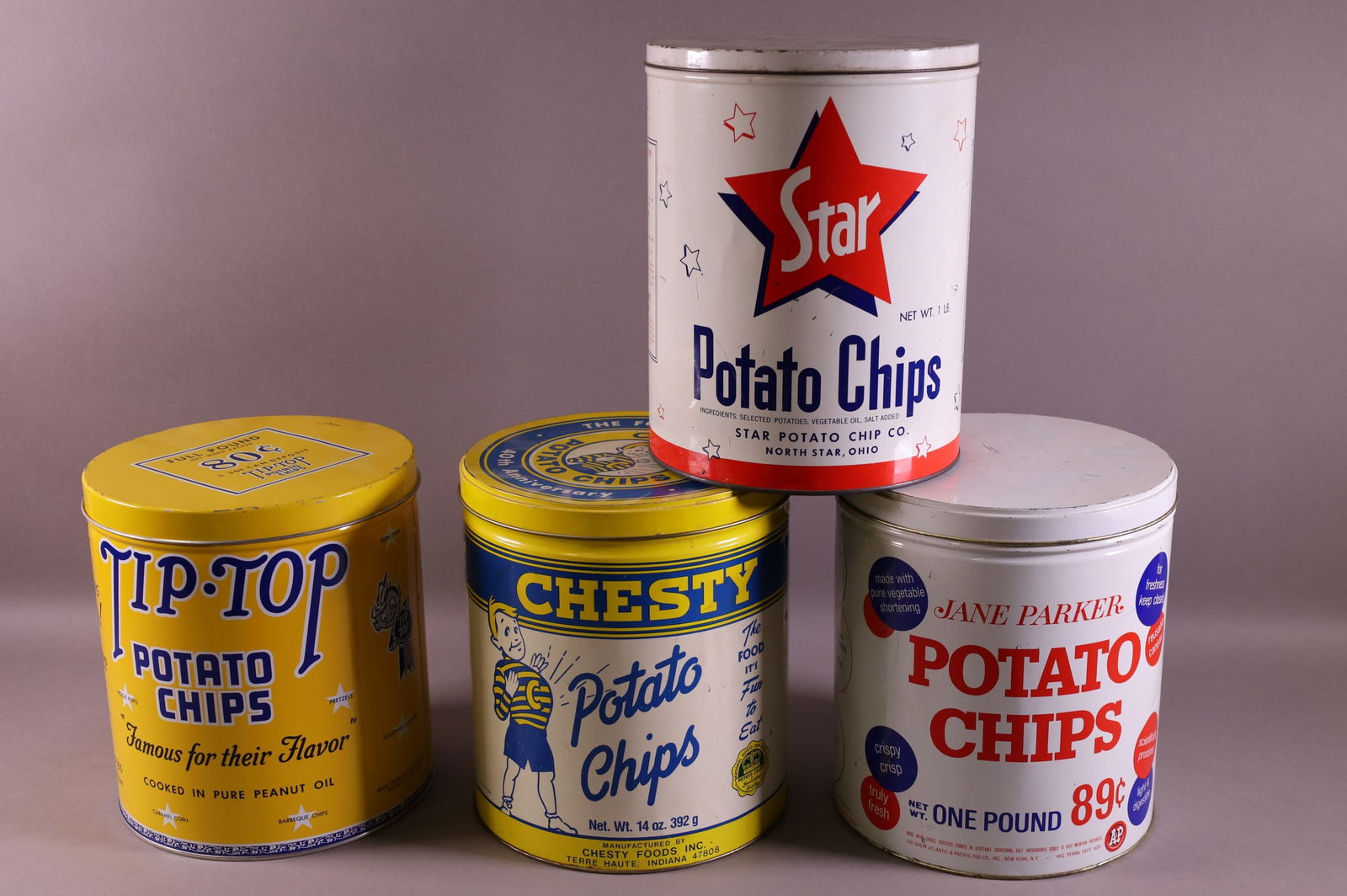 FOUR POTATO CHIP TINS (1 of 2)