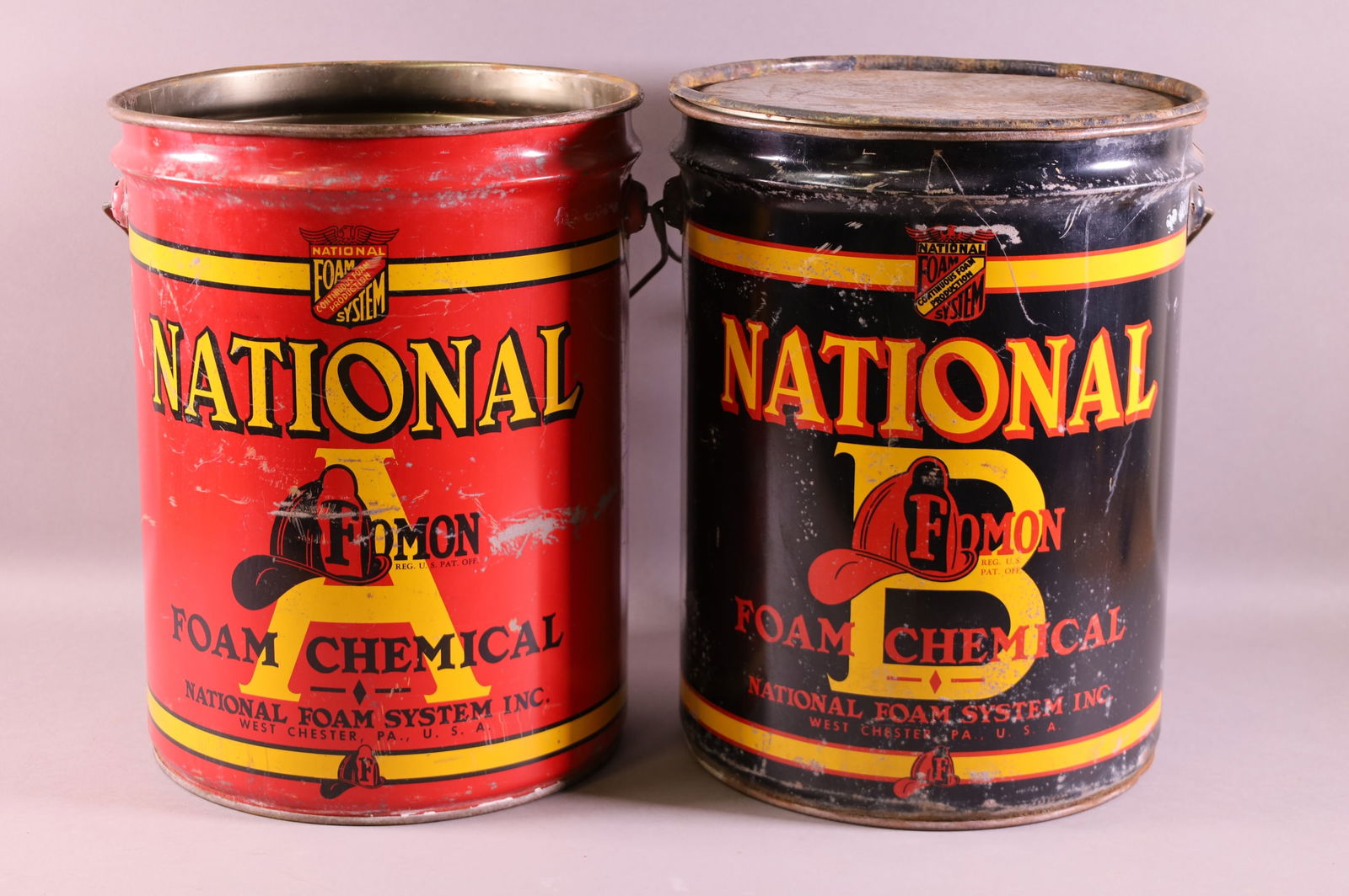 TWO LARGE NATIONAL FOAM CHEMICAL CANS (1 of 2)