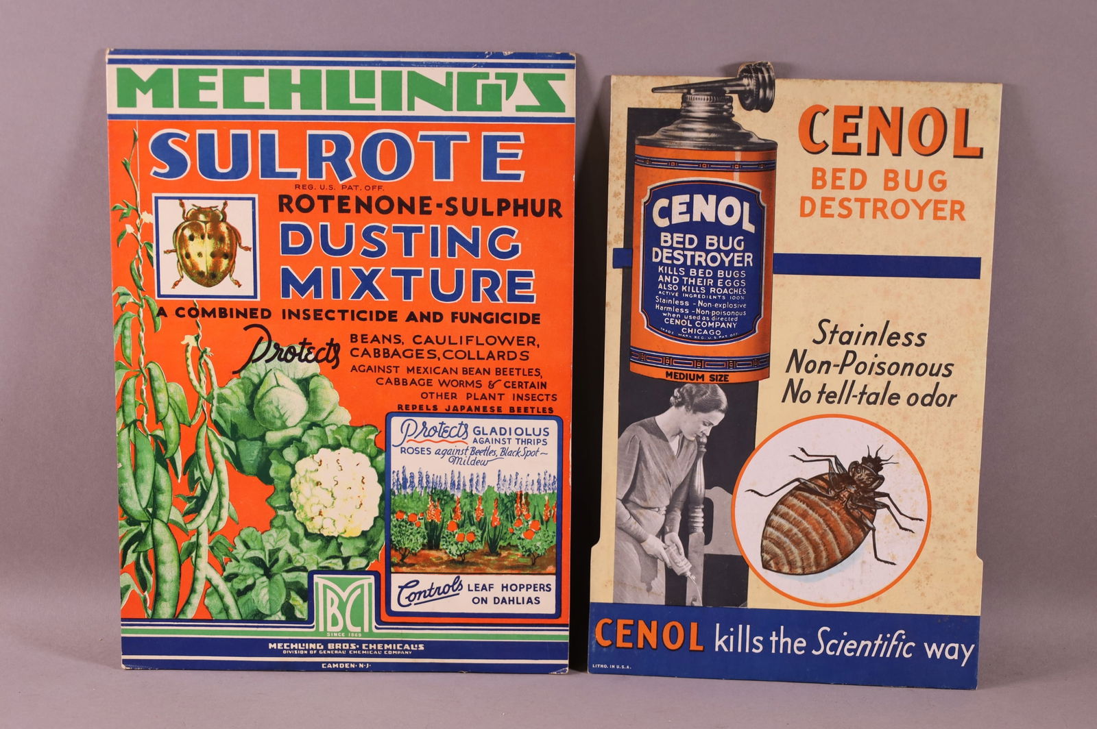 TWO CARDBOARD PESTICIDE AD DISPLAYS (1 of 2)