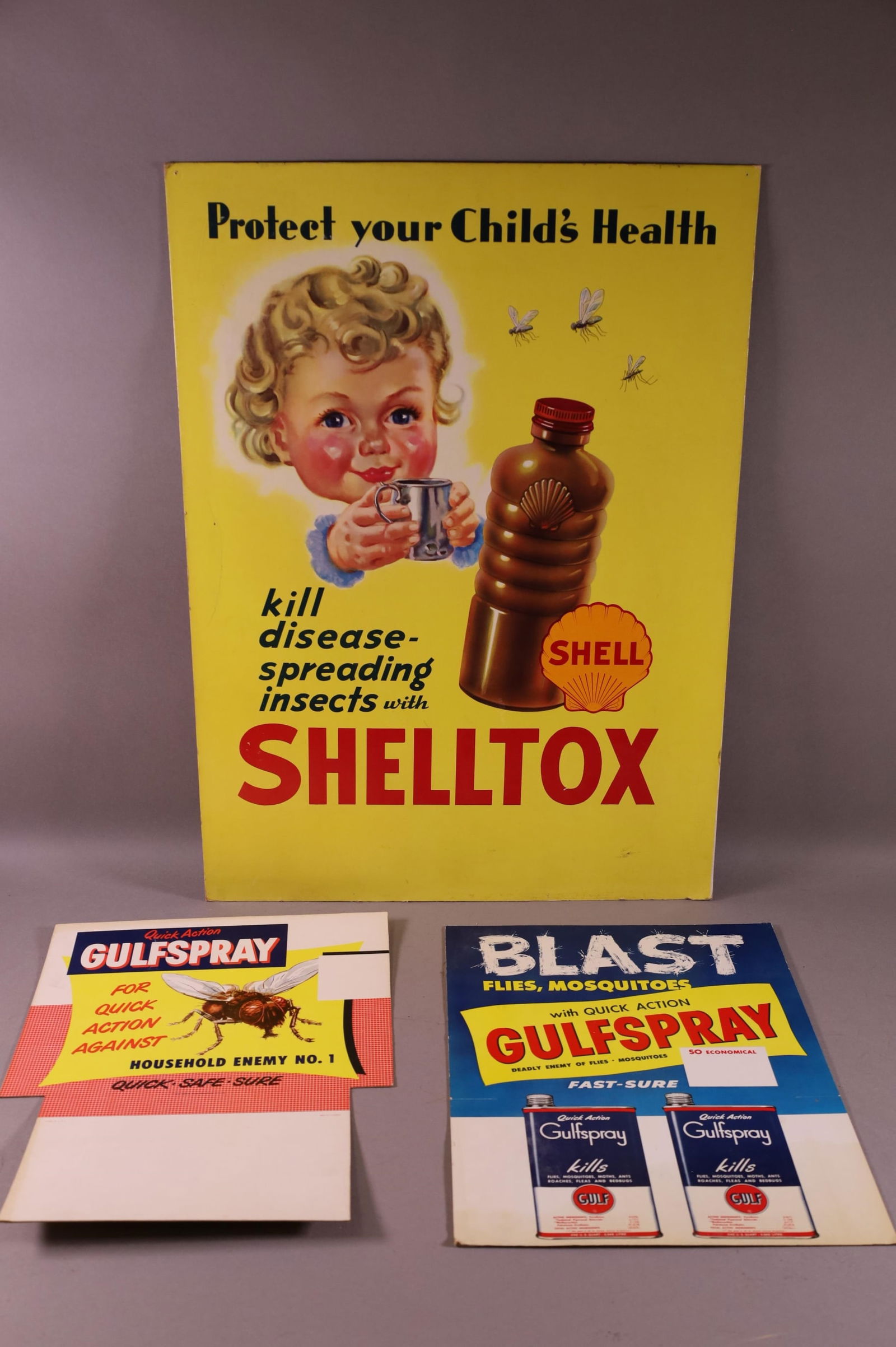 THREE CARDBOARD PESTICIDE ADS (1 of 3)