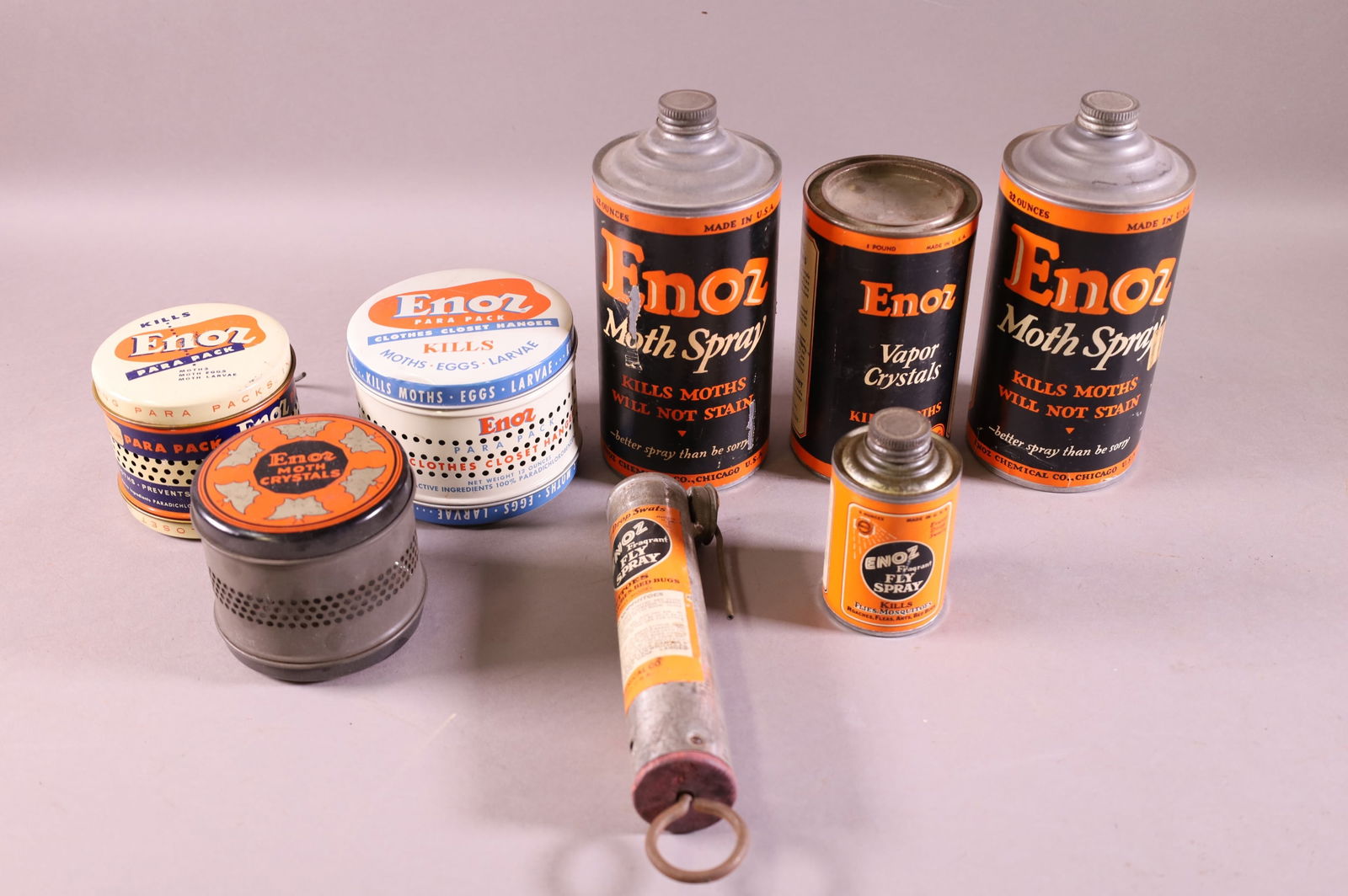 LARGE LOT OF ENOZ MOTH & FLY CANS (1 of 3)
