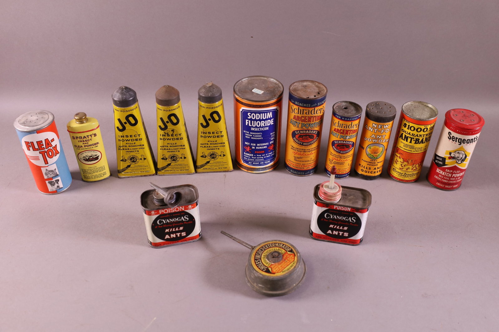 14 INSECTICIDE TINS: J-O, FLEA -TOX, SEARGANTS, AND MORE.