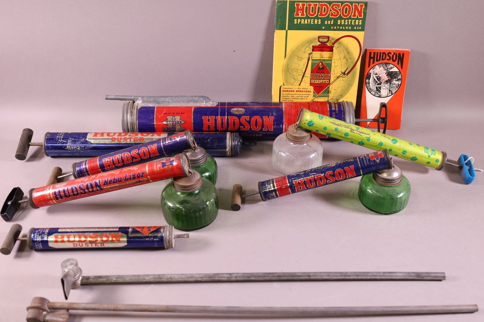 LARGE LOT OF HUDSON SPRAYERS: WITH EPHEMERA, SOME WITH GLASS BOTTLES.