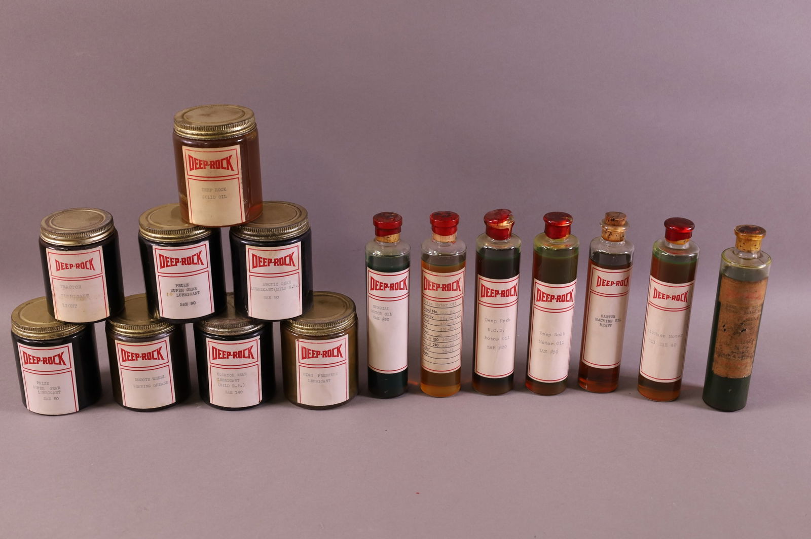 DEEP ROCK SALESMAN SAMPLE OIL BOTTLES & JARS (1 of 1)