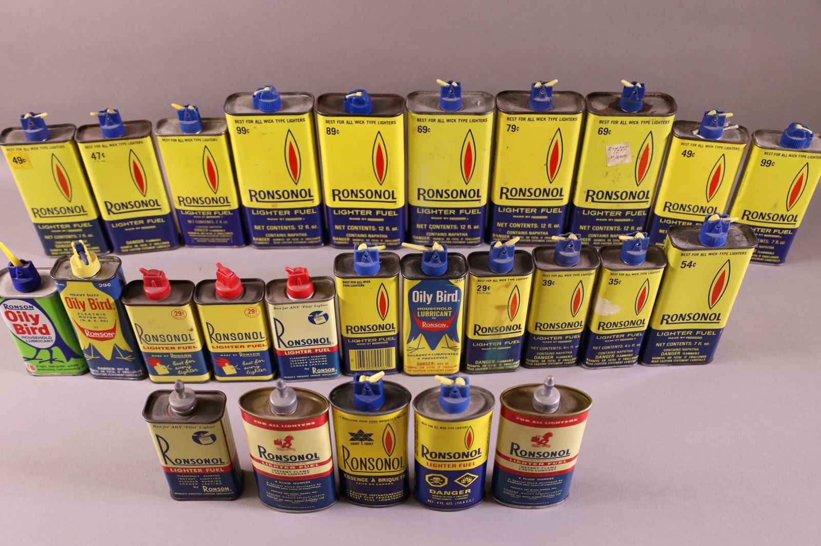 LARGE COLLECTION OF RONSONOL LIGHTER FLUID CANS (1 of 1)