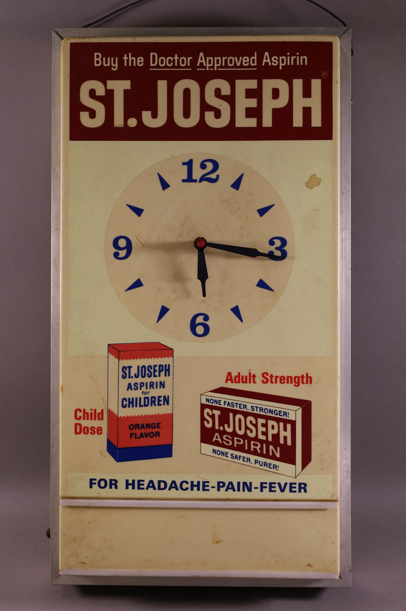 ST. JOSEPH ASPIRIN LIGHT UP ADVERTISING CLOCK (1 of 4)