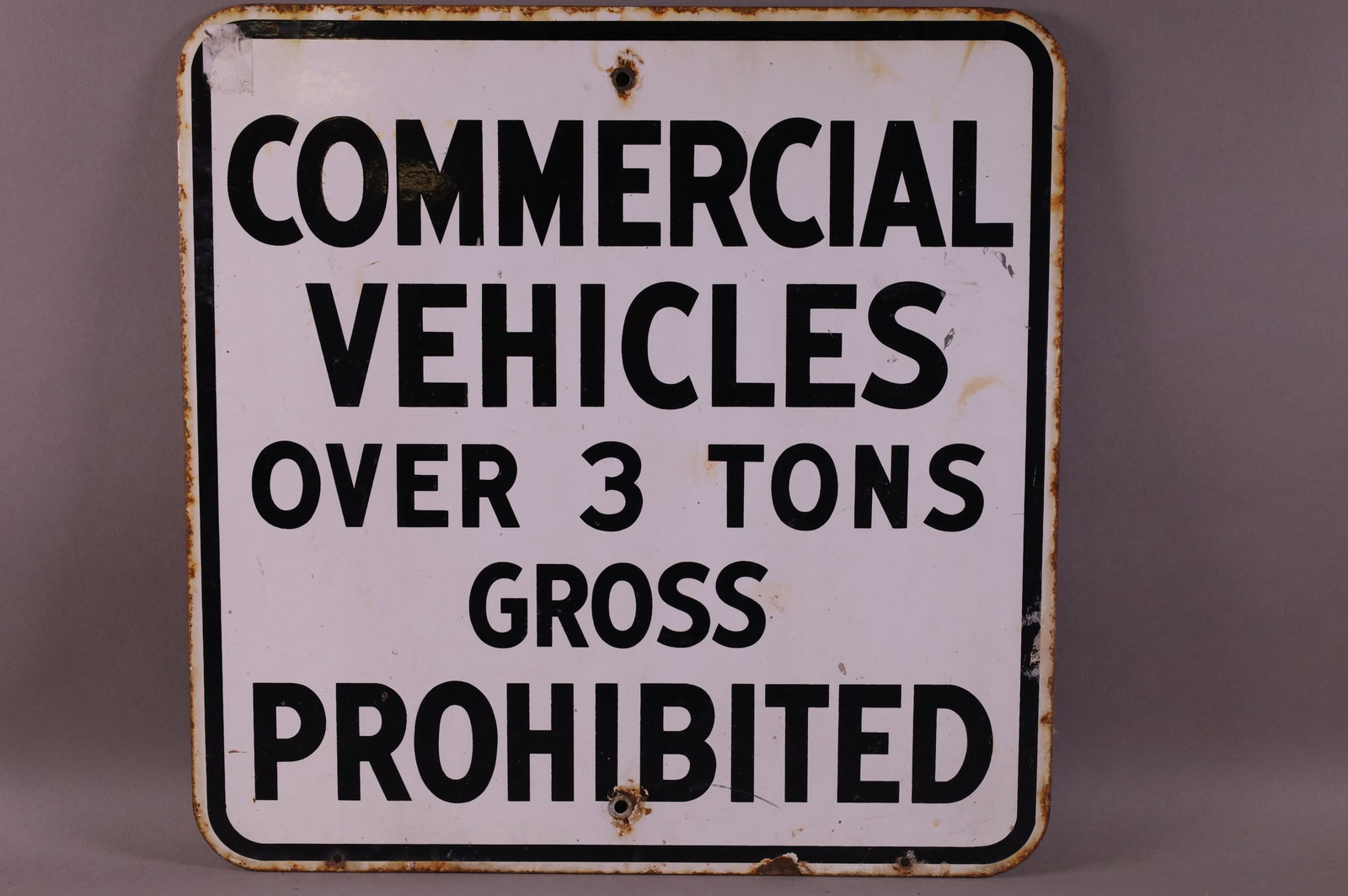 PORCELAIN ROAD SIGN: SSP COMMERCIAL VEHICLES SIGN. RUST. 18" x 18"