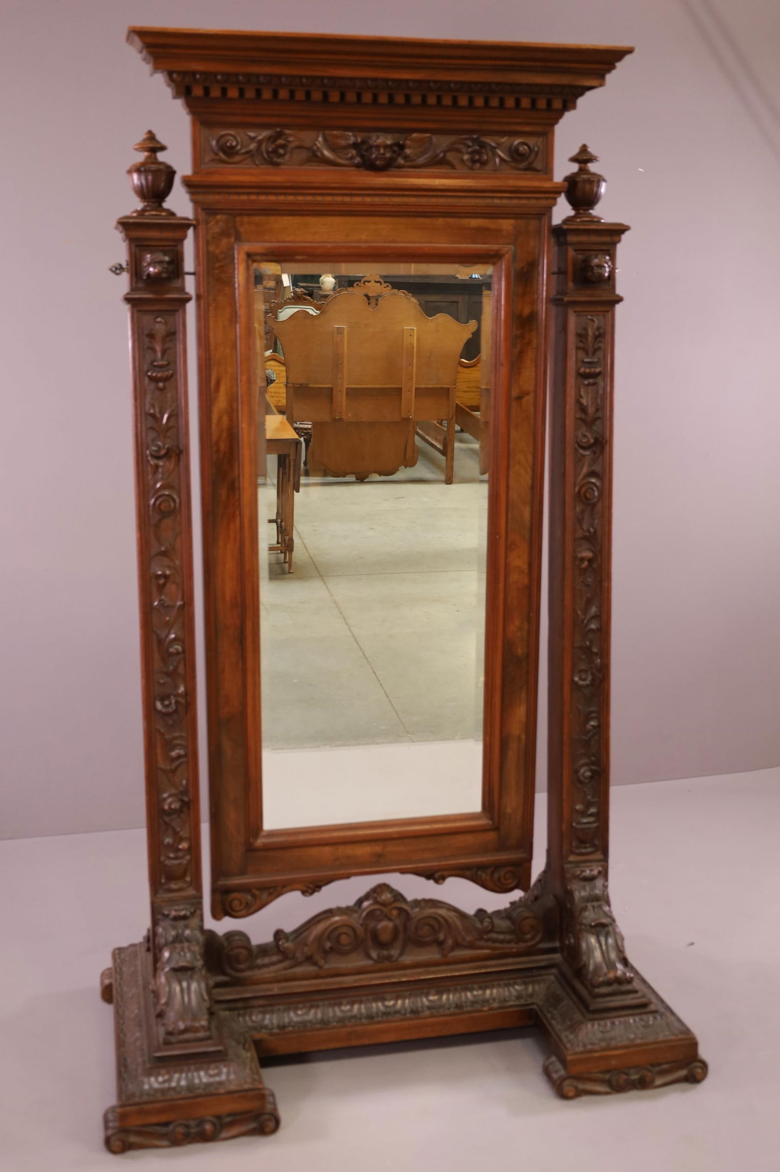 HIGHLY CARVED FIGURAL VICTORIAN CHEVAL MIRROR (1 of 5)