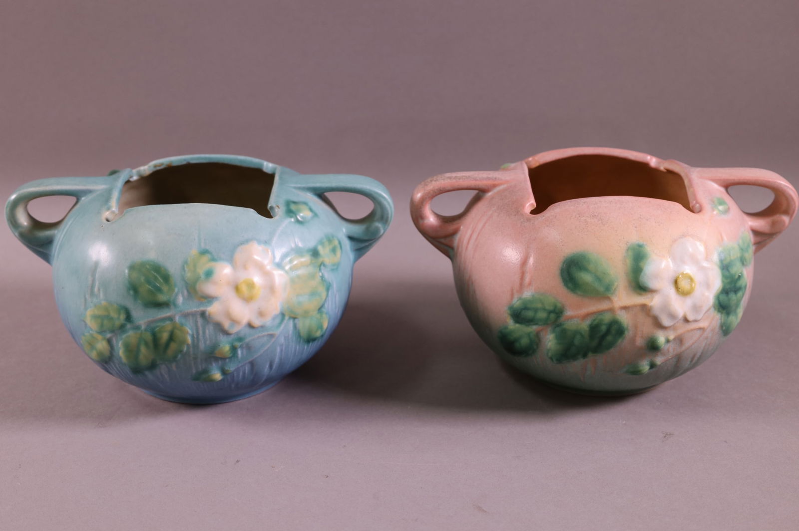 TWO ROSEVILLE WHITE ROSE VASES (1 of 3)