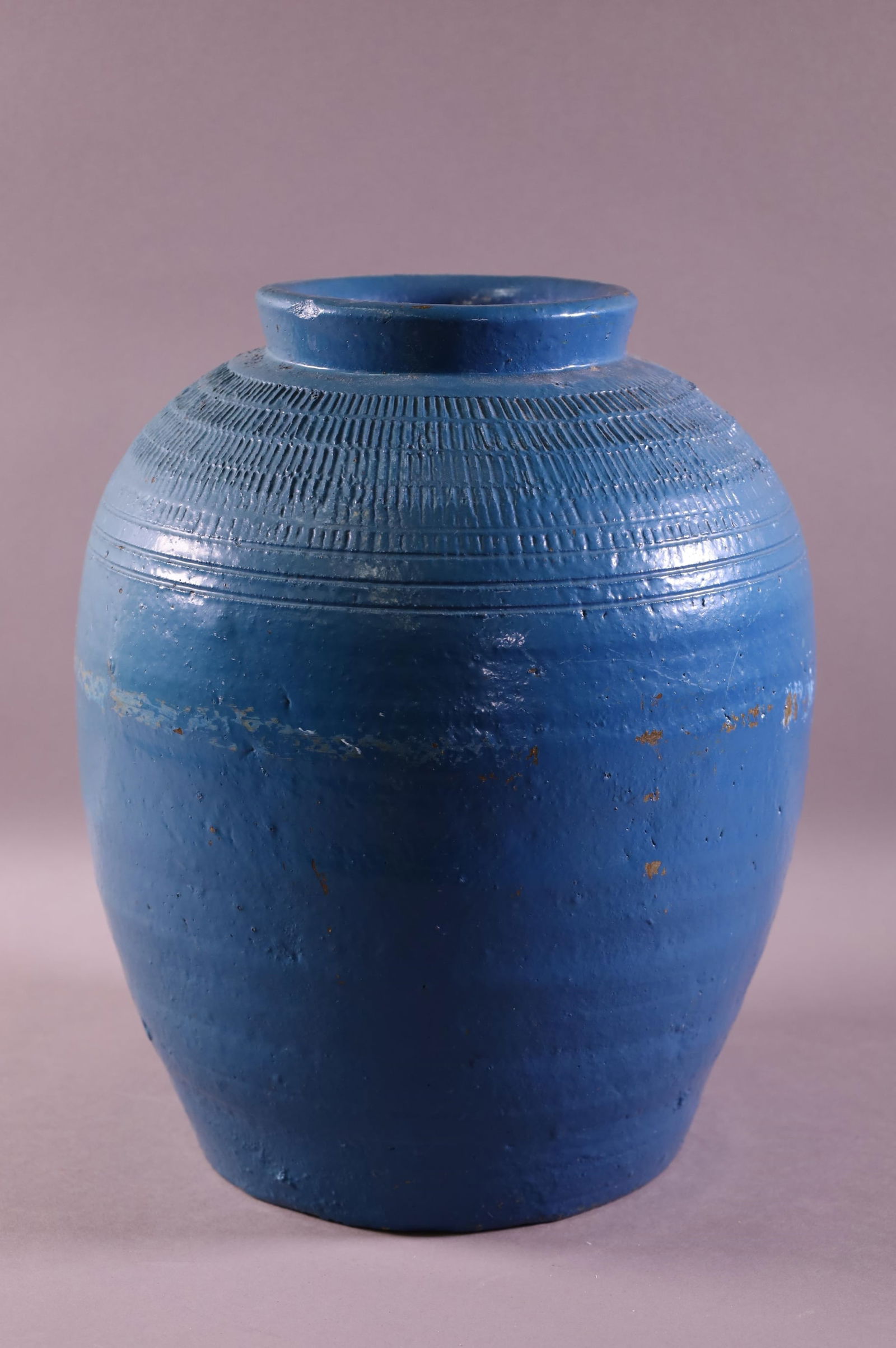 BLUE GLAZED POTTERY JUG (1 of 2)