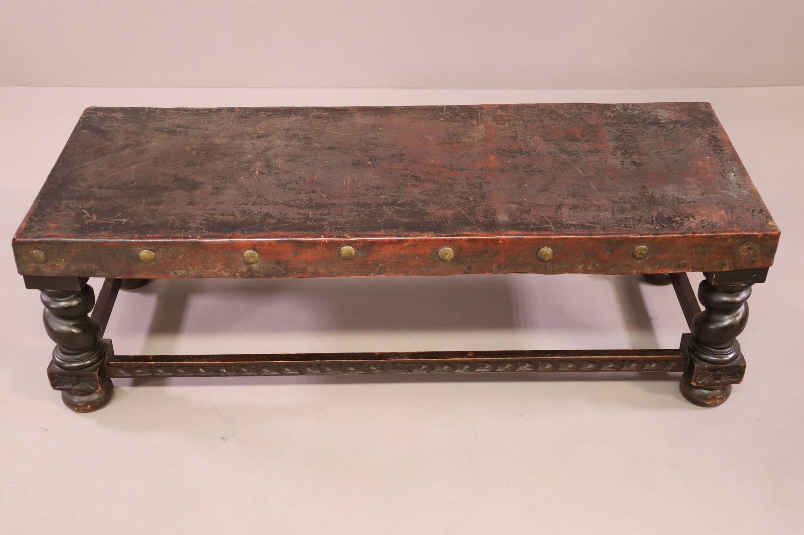 SPANISH STYLE LEATHER BENCH (1 of 3)