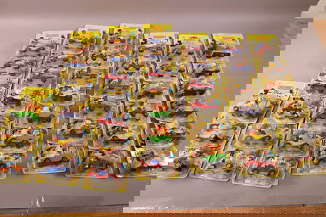 COLLECTION OF DISNEY MATCHBOX CARS ON CARDS: APPROX 40 PIECES. IN PACKAGING, MICKEY, GOOFY, AND MORE.