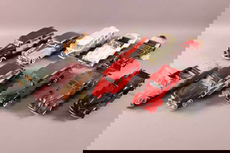 10 DIE CAST MODEL CARS: FRANKLIN & DANBURY MINT. MISSING SOME MIRRORS. WEAR TO SURFACES.