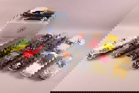 12 DIE CAST MODEL CARS: FRANKLIN & DANBURY MINT. MISSING SOME MIRRORS. WEAR TO SURFACES.