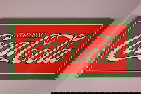 ANTIQUE COCA COLA TIN SIGN: CARDBOARD BACK. 9" x 4 1/4"