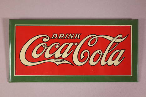 ANTIQUE COCA COLA TIN SIGN: CARDBOARD BACK. 9" x 4 1/4"