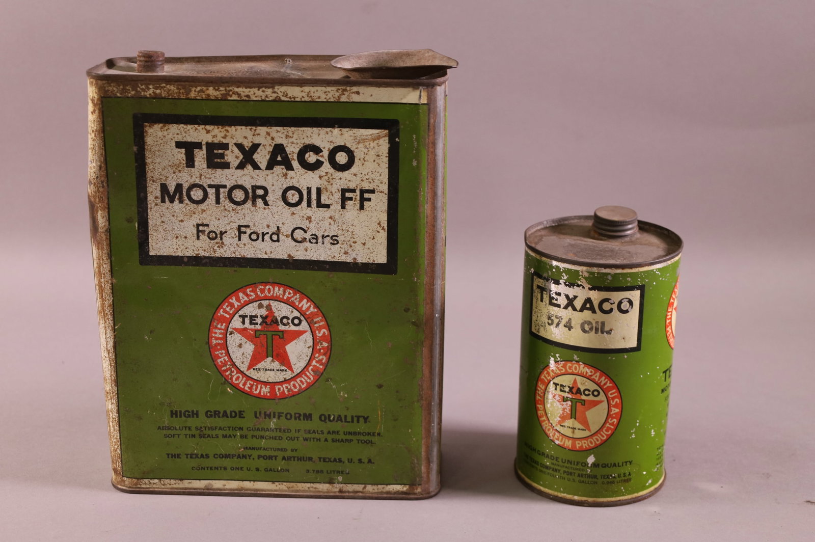 TWO EARLY TEXACO OIL CANS (1 of 2)