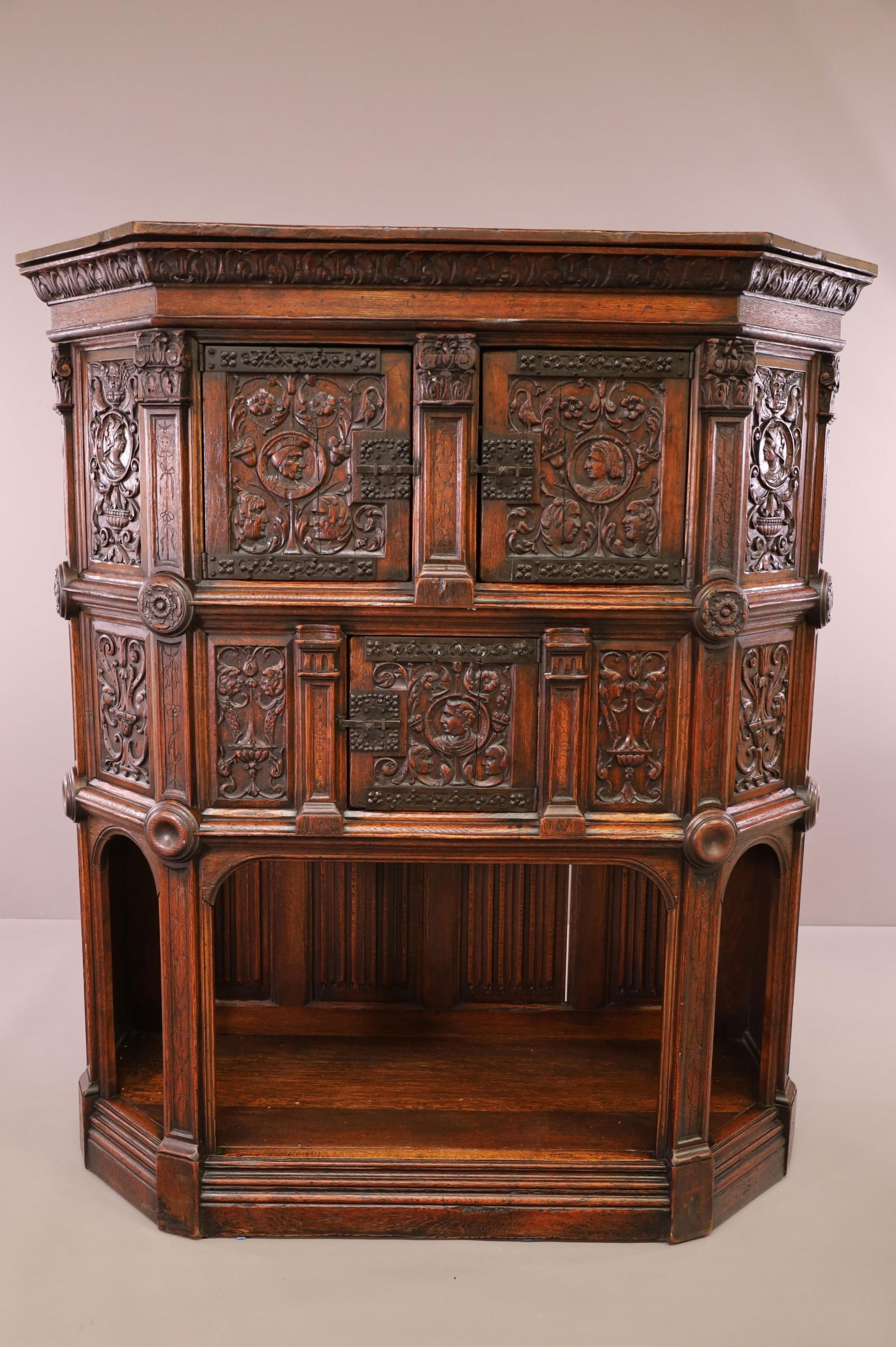 ANTIQUE HIGHLY CARVED EUROPEAN OAK CABINET (1 of 5)