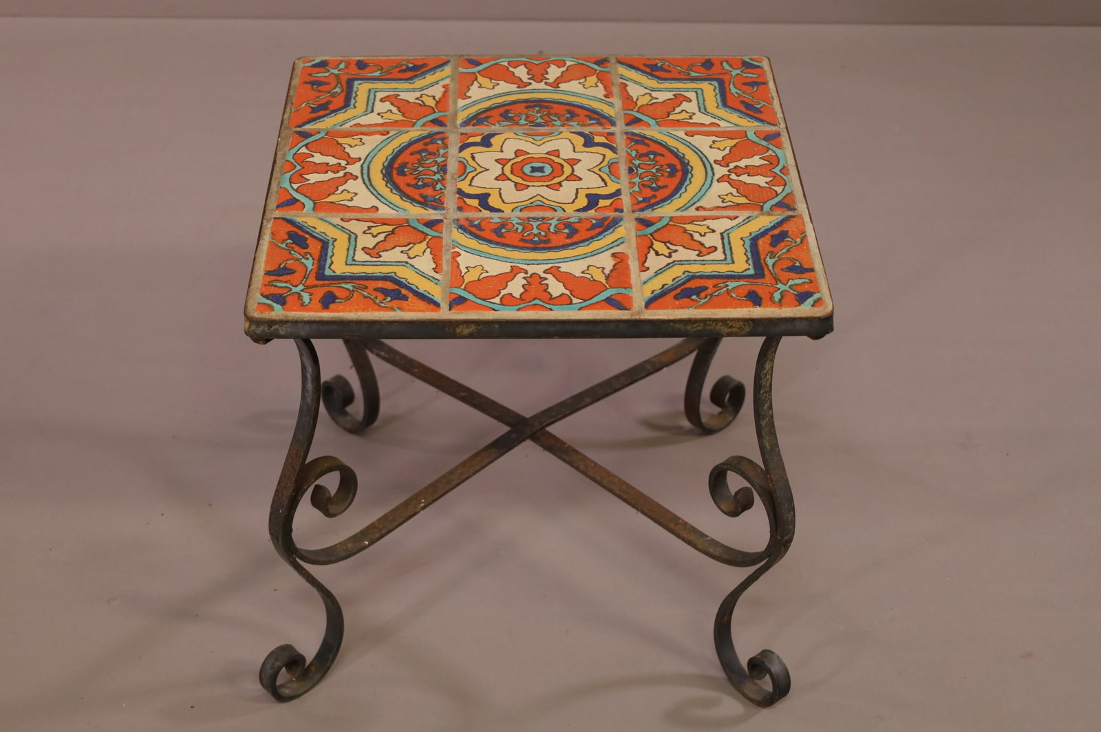 IRON BASE CALIFORNIA TILE TOP SIDE TABLE (1 of 3)