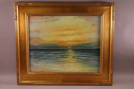 WILLIAM SAMUEL HORTON PASTEL PAINTING: SEASCAPE PASTEL ON PAPER, FRAMED UNDER GLASS. SIGNED LOWER RIGHT. 16" x 20" IMAGE SIZE / 26 1/2" x 23" IN FRAME.