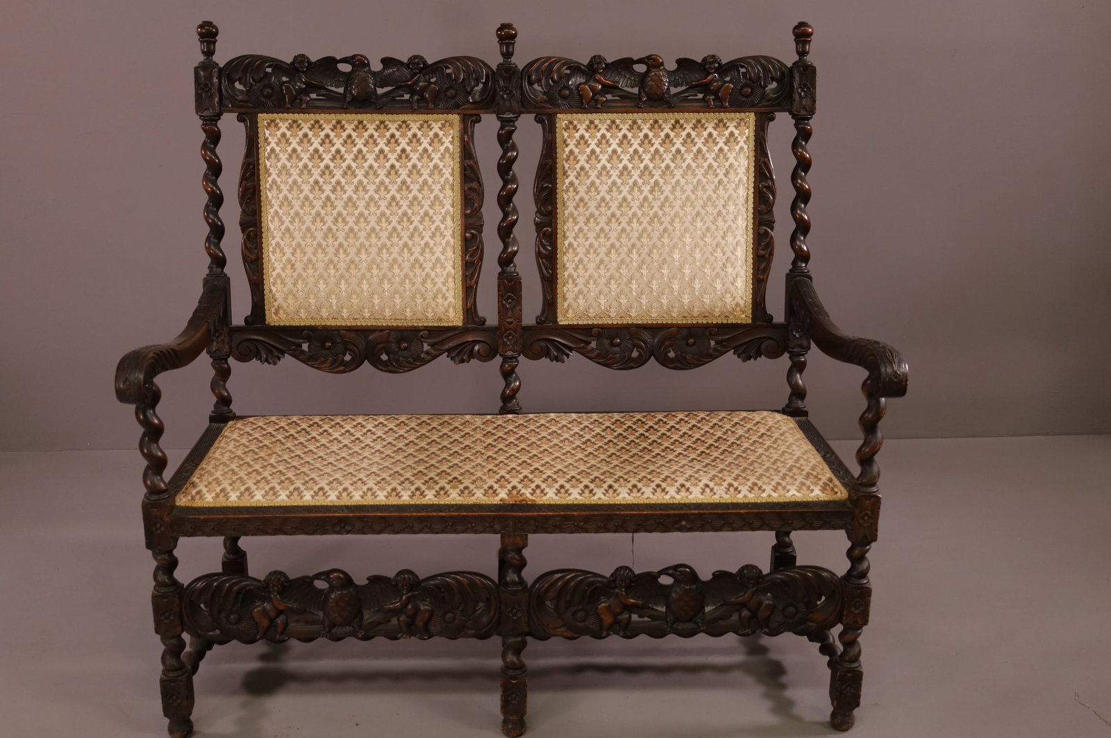 1900'S HIGHLY CARVED HALL BENCH (1 of 4)