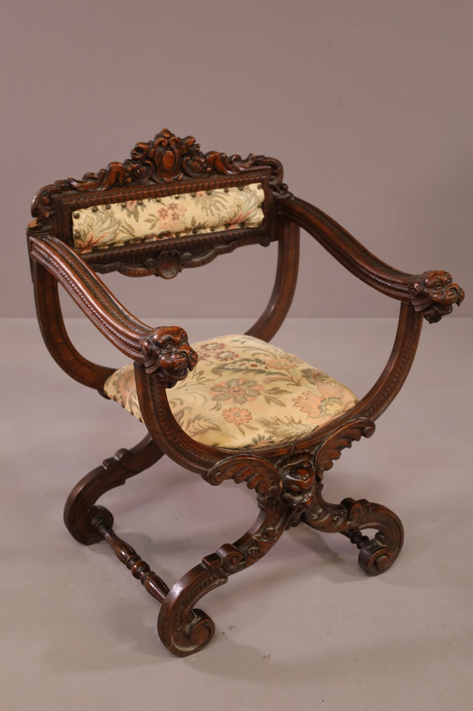 1920'S CARVED ROMAN STYLE ARMCHAIR (1 of 5)