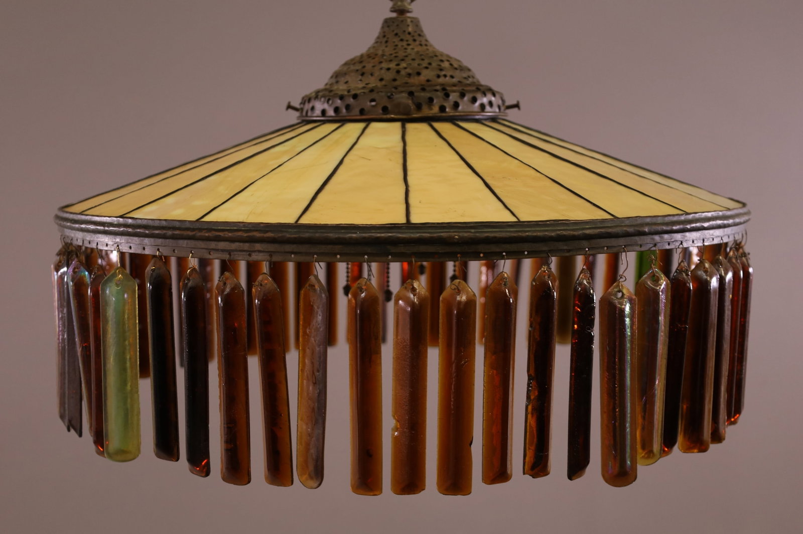 ANTIQUE CARMEL SLAG & ART GLASS PRISM CHANDELIER (1 of 6)