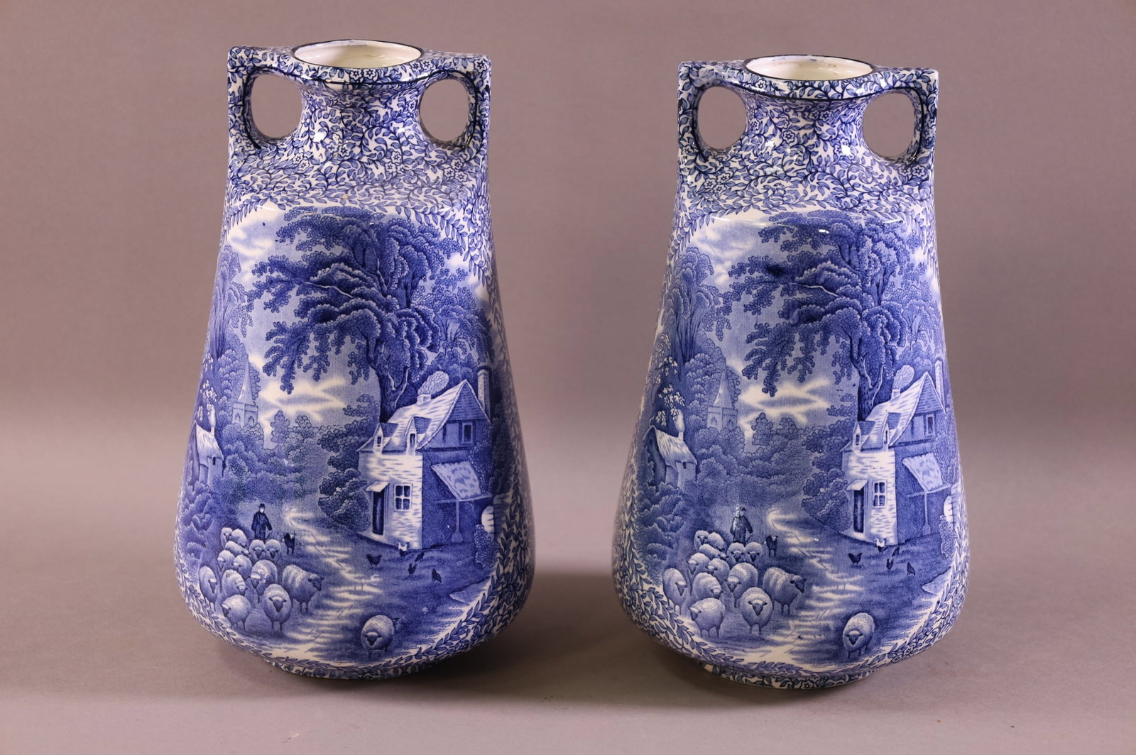 PAIR OF FENTON BLUE & WHITE PORCELAIN VASES (1 of 2)