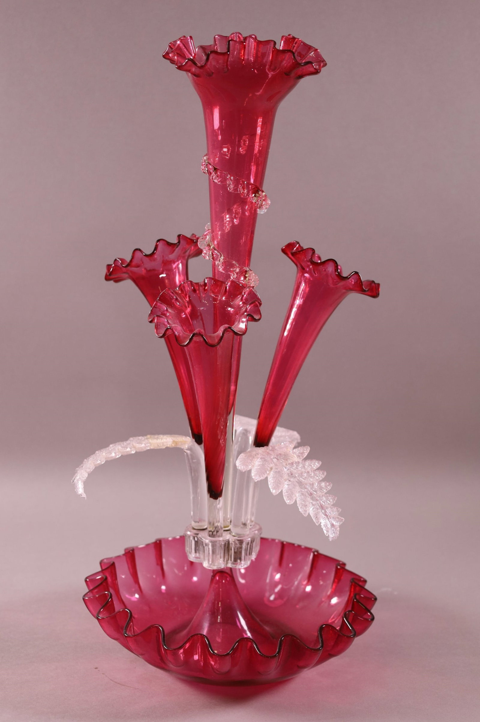 VICTORIAN CRANBERRY GLASS EPERGNE (1 of 3)
