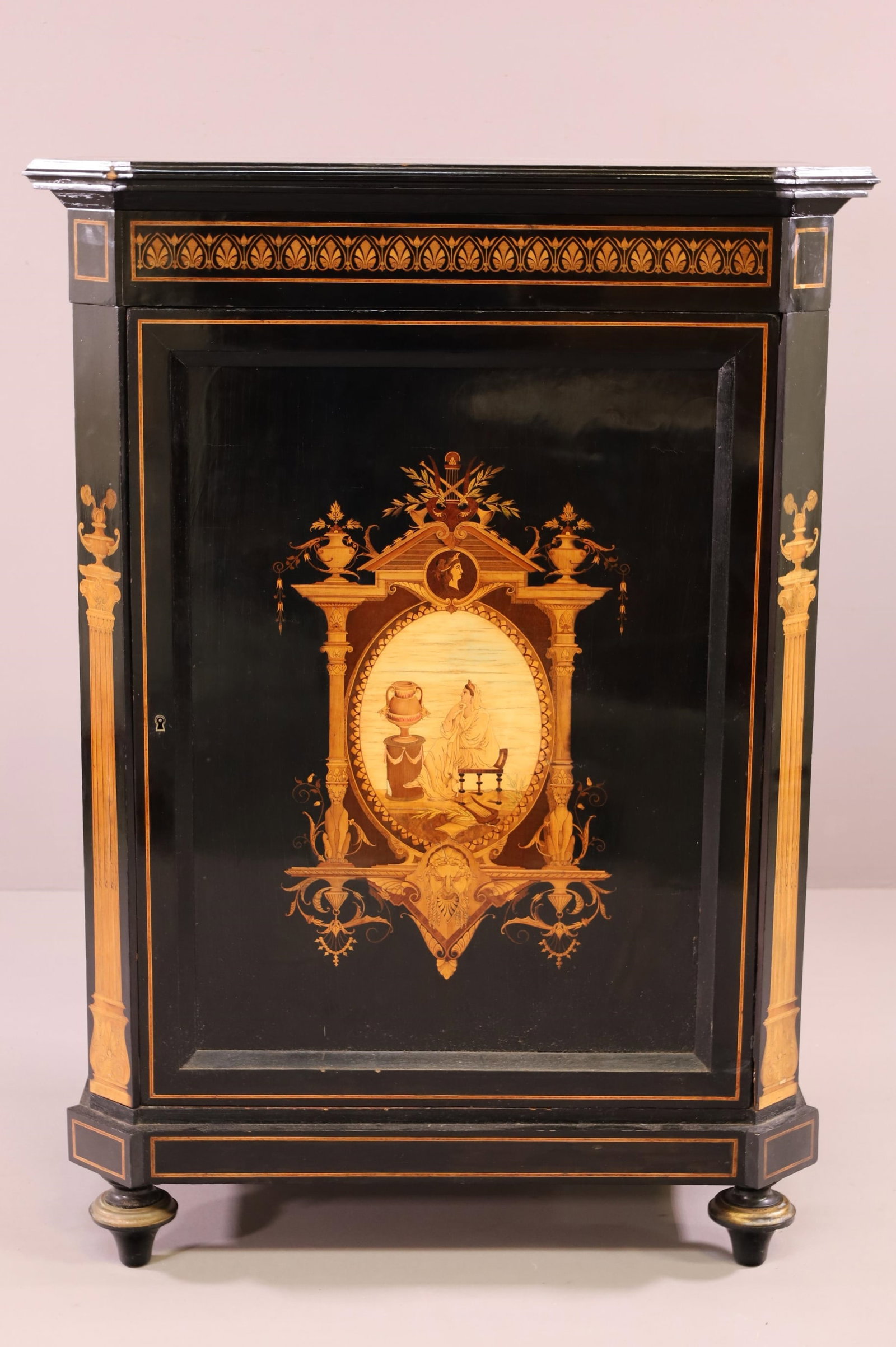 FANCY 19TH CENTURY INLAID HALL CABINET (1 of 9)