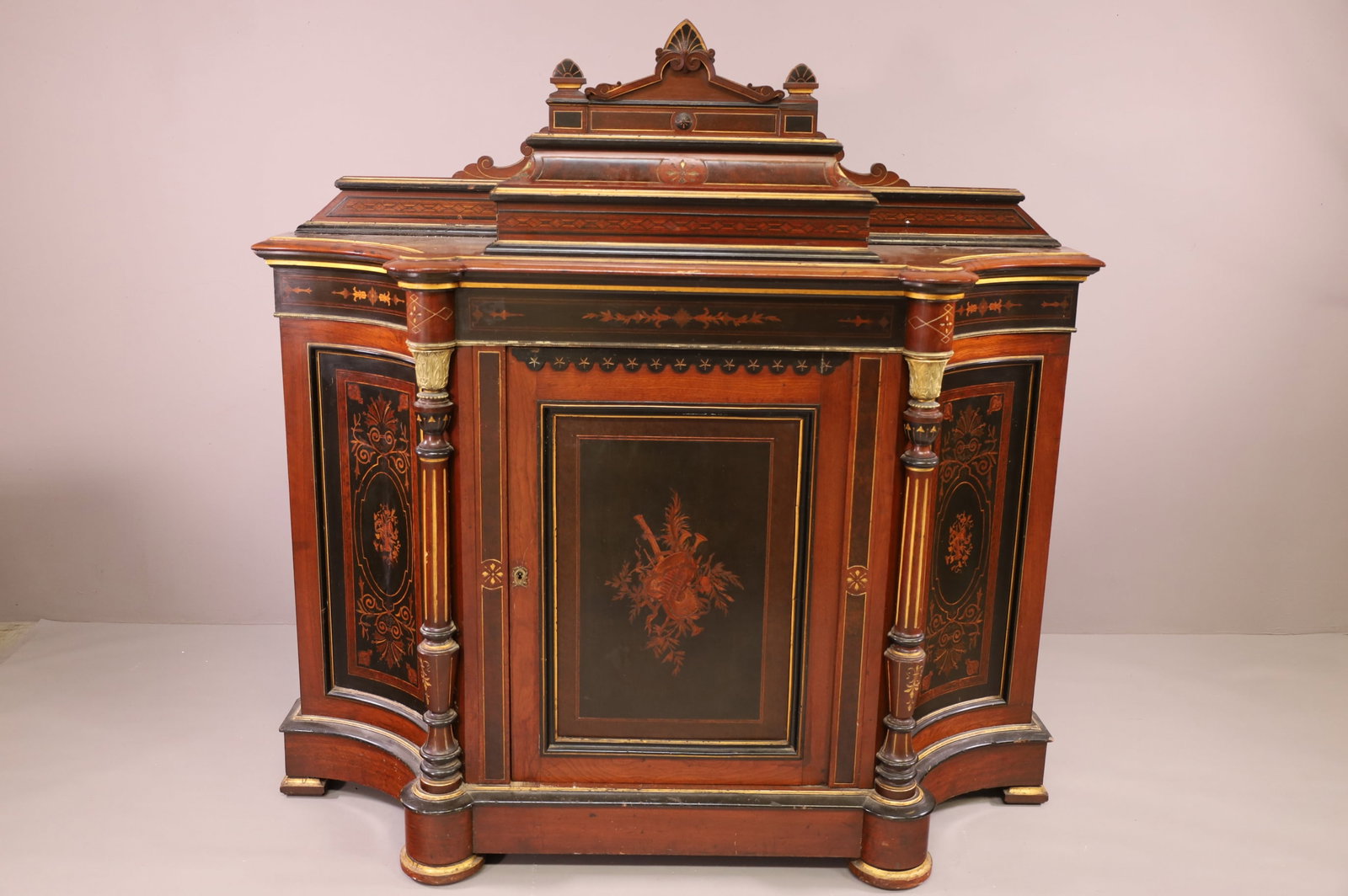 FANCY VICTORIAN EBONZIED & INLAID PARLOR CABINET (1 of 7)