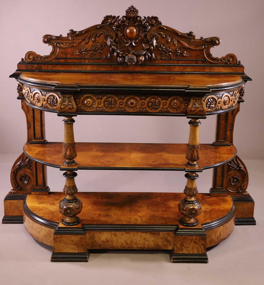 FANCY VICTORIAN BURLED WOOD 3 TIER SERVER (1 of 9)