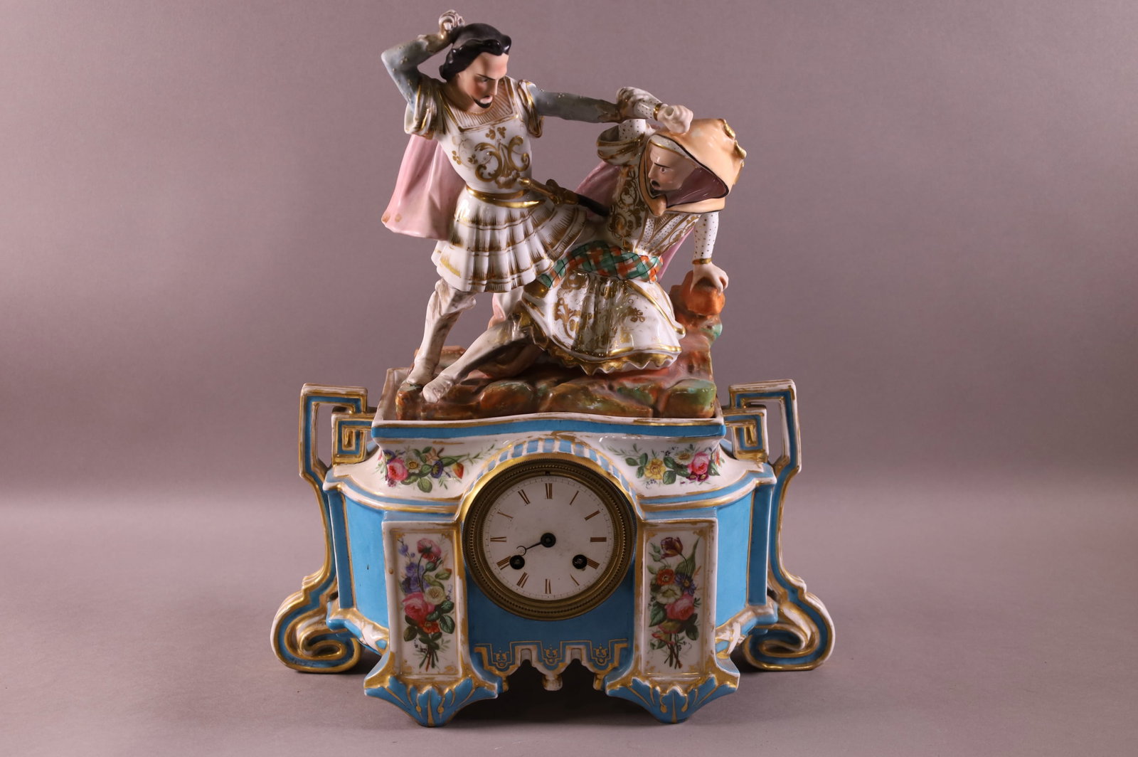 ANTIQUE FIGURAL PORCELAIN MANTLE CLOCK (1 of 7)