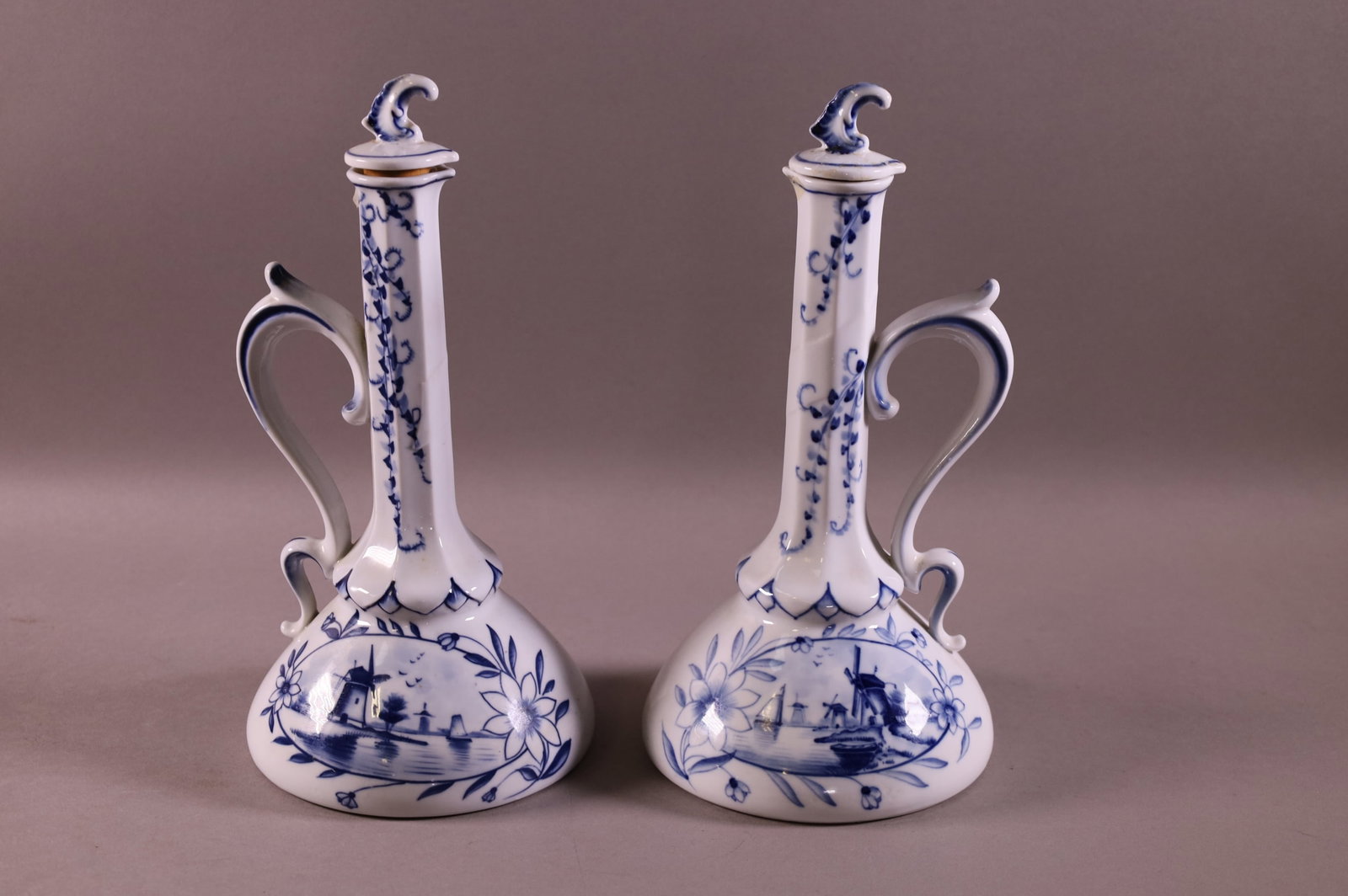 2 DELFT PORCELAIN EWERS W/ LIDS (1 of 5)
