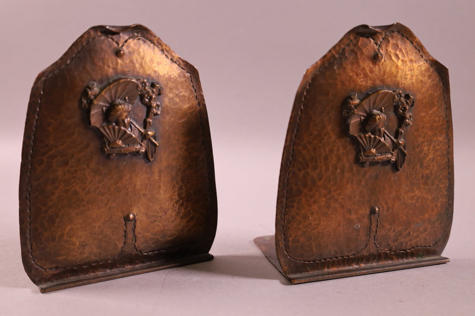 PAIR OF HAND WROUGHT COPPER BOOKENDS (1 of 4)