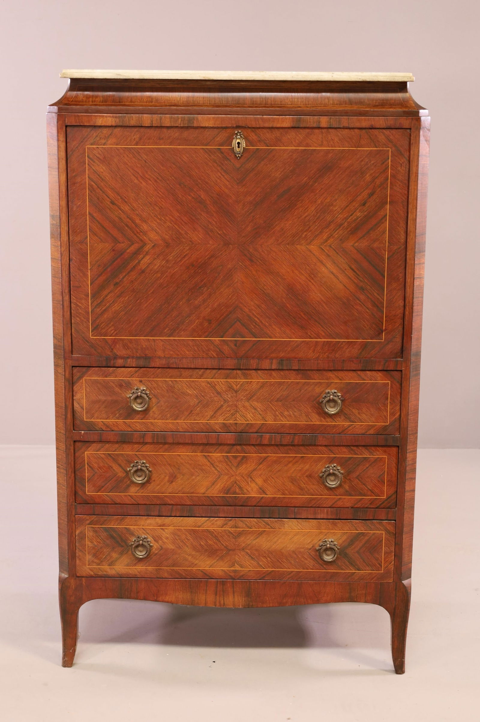 FRENCH MARBLE TOP FALL FRONT TALL CHEST (1 of 5)