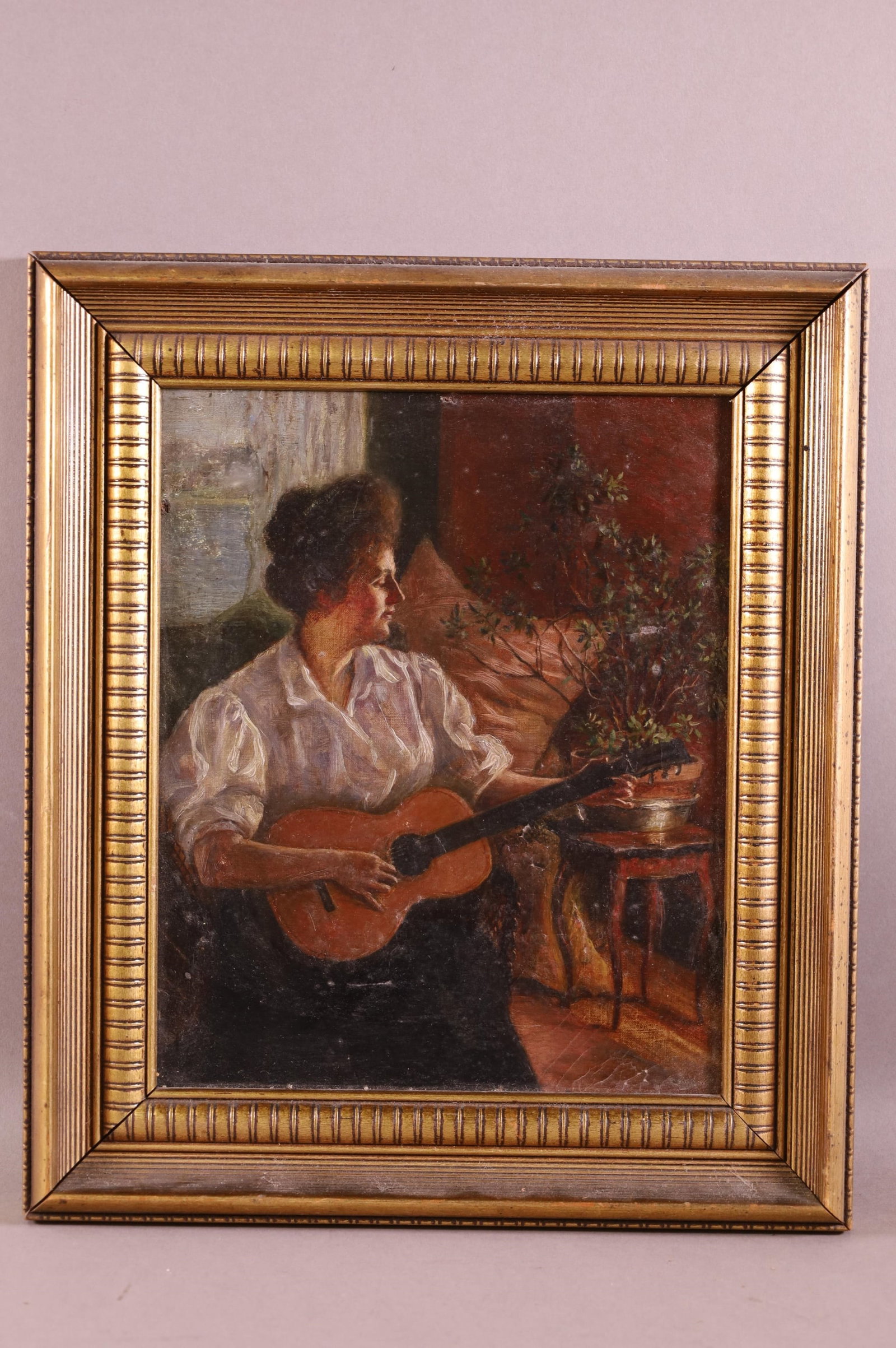 ANTIQUE PORTRAIT OF WOMAN PLAYING GUITAR (1 of 5)