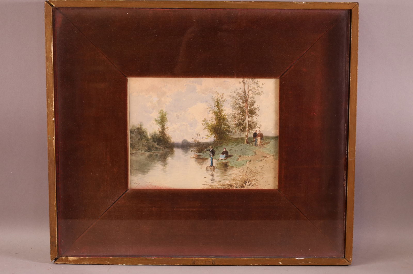 19TH CENTURY FISHING SCENE WATERCOLOR (1 of 4)