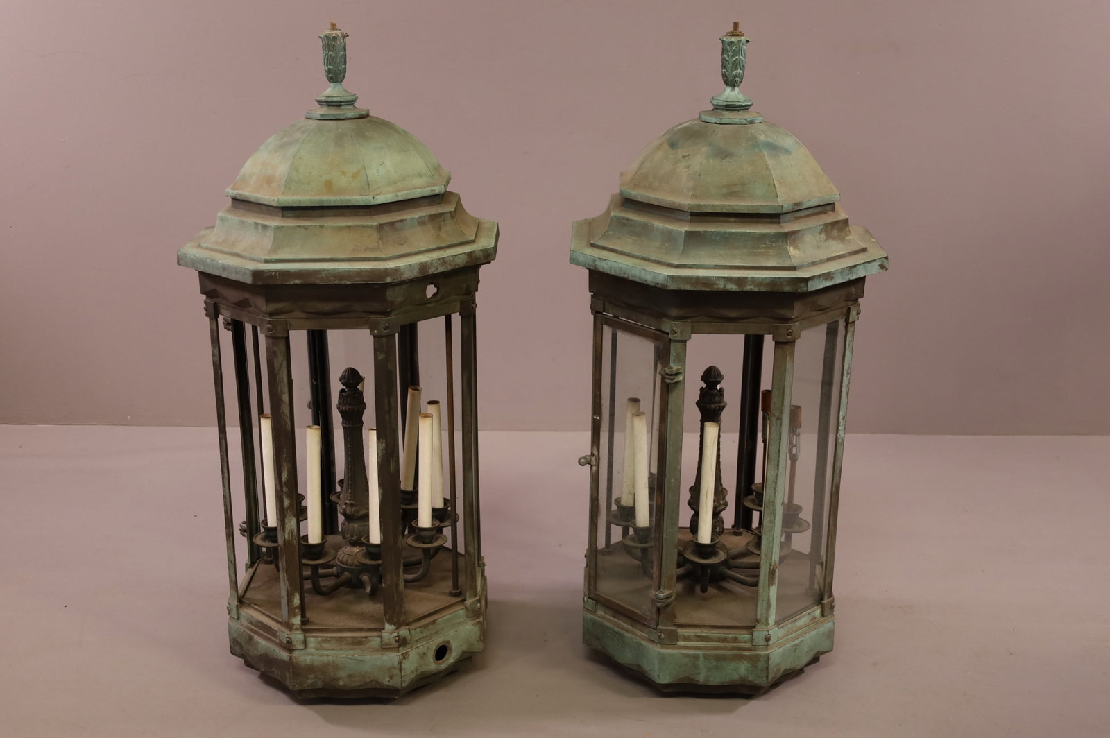 PAIR LARGE BRONZE OUTDOOR LANTERNS (1 of 6)